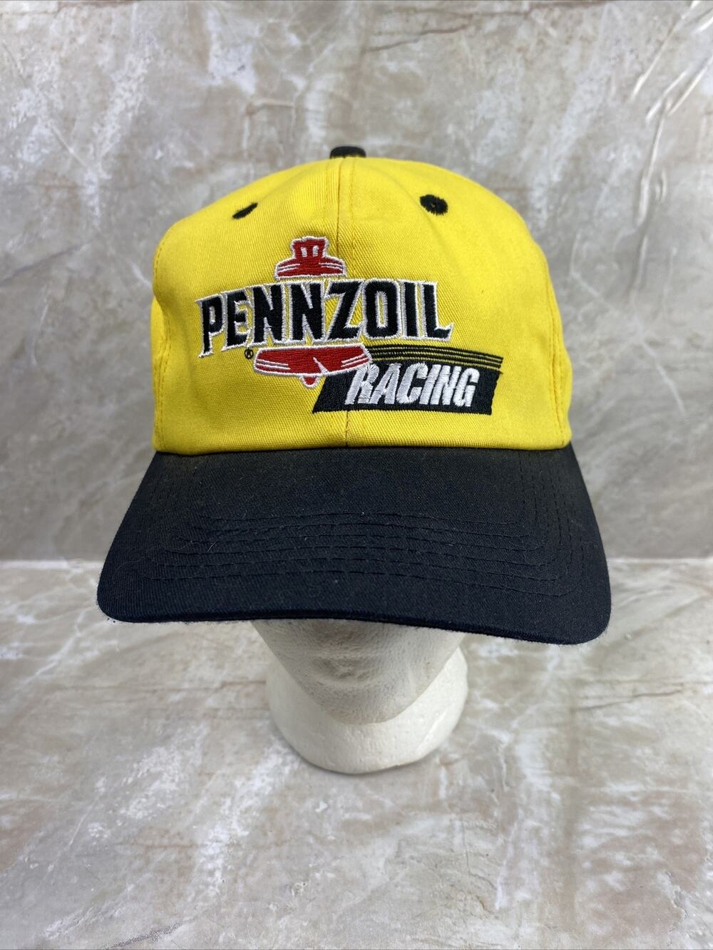Vintage Pennzoil Racing Yellow Black Baseball Cap Hat Strap K Products USA